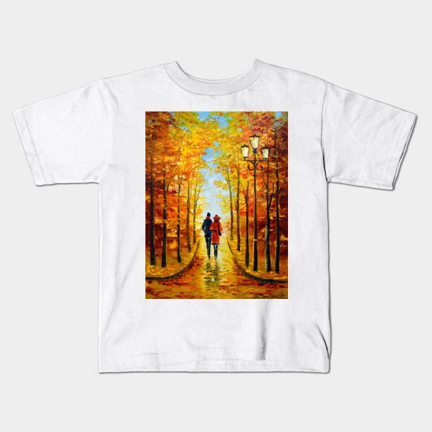 Autumn walk in the Park Kids T-Shirt by OLHADARCHUKART